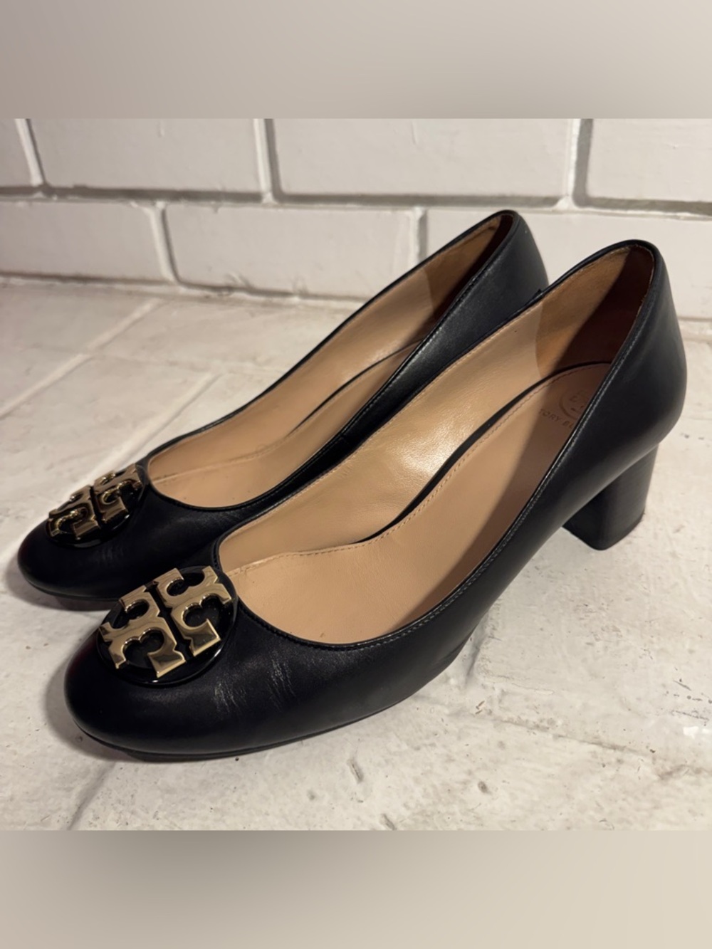 Tory Burch Black Leather Janey 50mm Block Heel Pumps - Size 10 - Picture 14 of 14